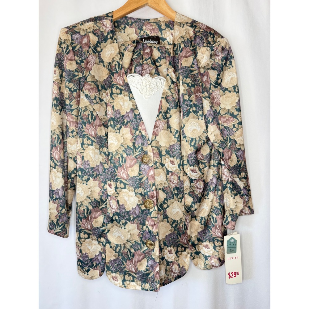 VTG Whirlaway Frocks Vintage Floral Blazer and Skirt Set 16P Green Mauve NWT USA